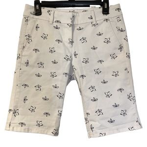 LOFT White and Navy Floral Bermuda Shorts